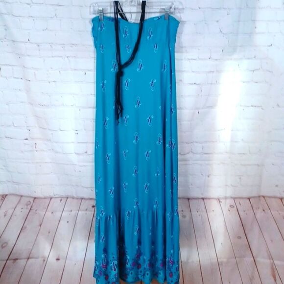 Ester Women's Maxi Blue Floral Sun Dress L Strapless L - Picture 3 of 9